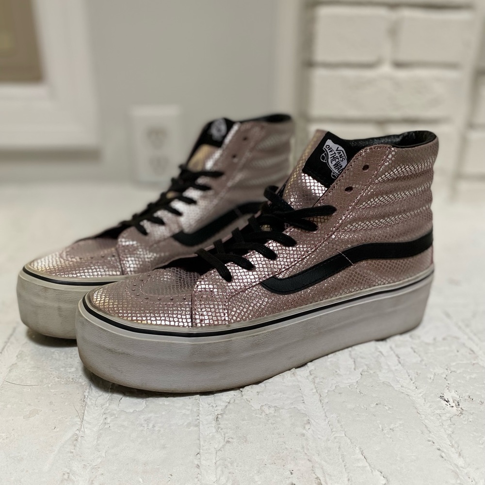 Vans Pink metallic snake skin platform limited edition size 8